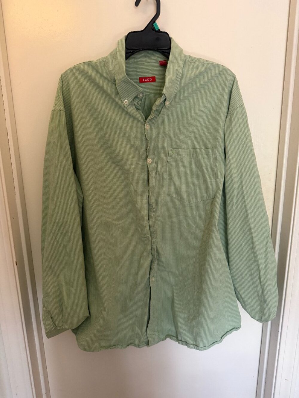 Izod Green and White Gingham Shirt M XXL